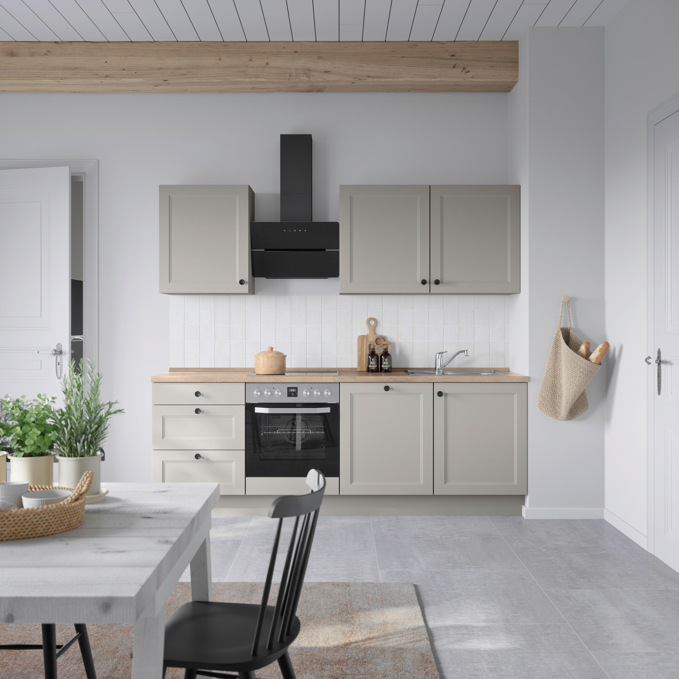 KÜCHENBLOCK 240 cm   in Grau, Eiche dunkel  - Eiche dunkel/Schwarz, MODERN, Holzwerkstoff/Metall (240cm) - Nobilia