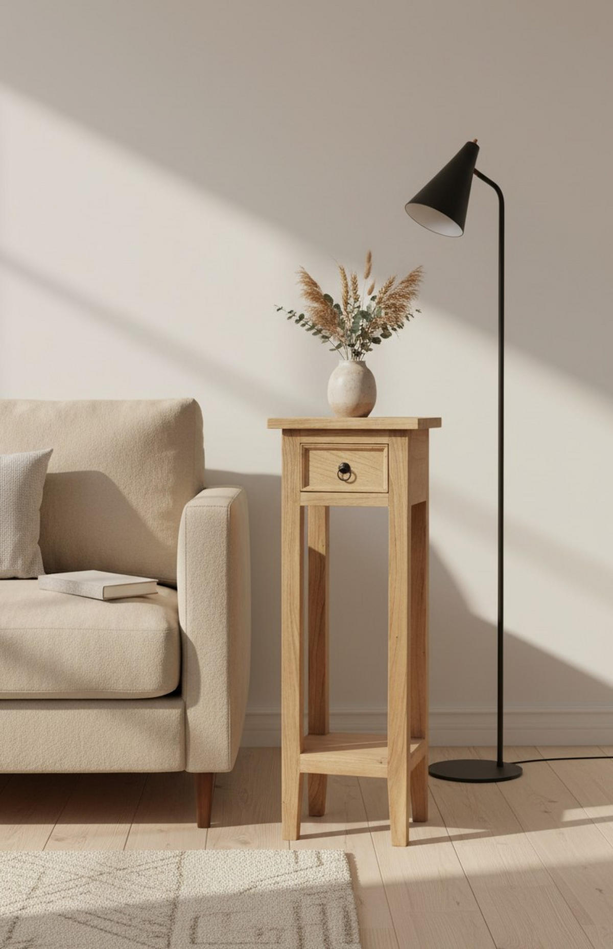 BEISTELLTISCH Mindiholz vollmassiv Naturfarben  - Schwarz/Naturfarben, Design, Holz/Metall (30/30/90cm) - Livetastic