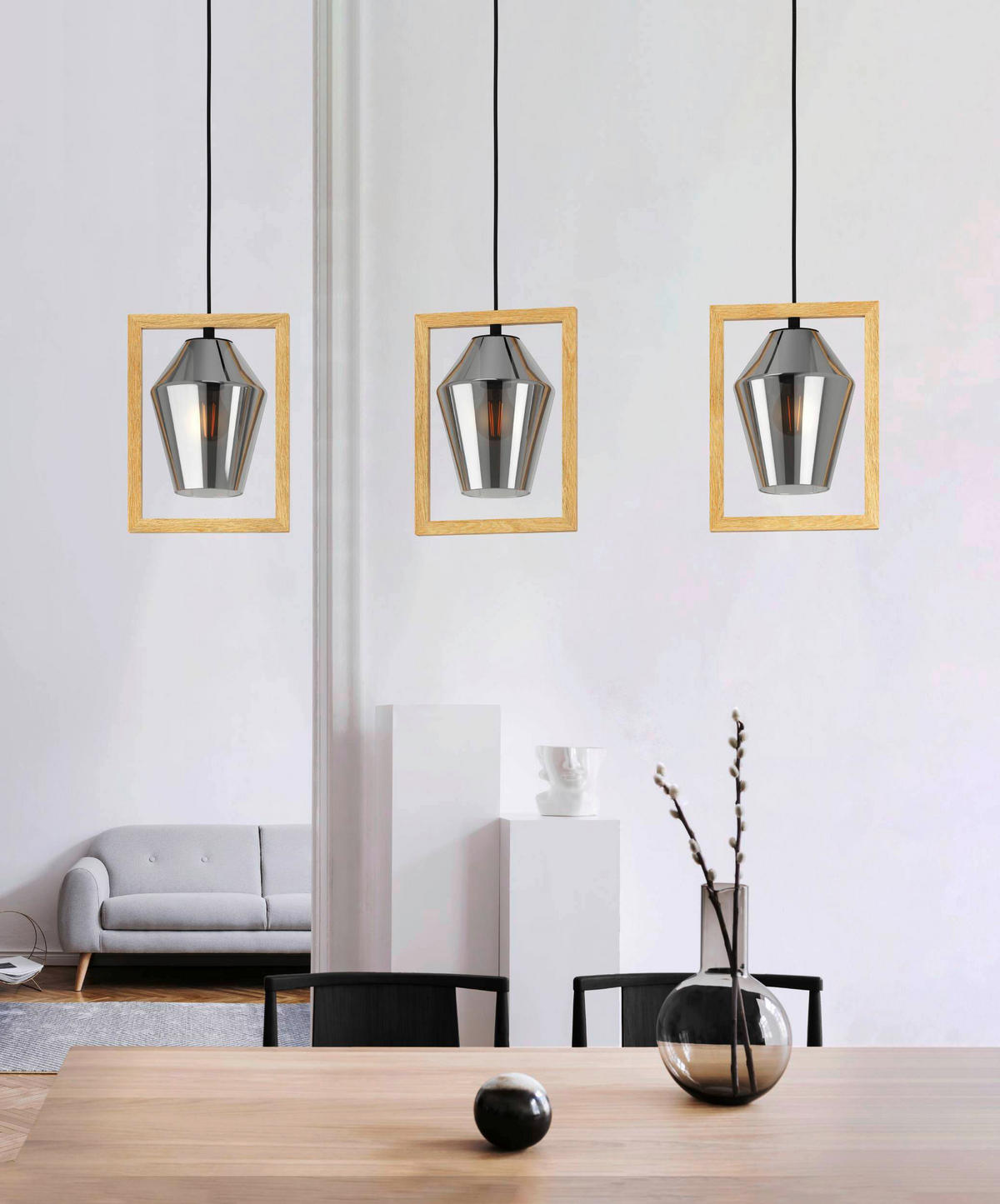HÄNGELEUCHTE 106/16,5/110 cm    - Schwarz/Braun, Design, Glas/Holz (106/16,5/110cm) - Eglo