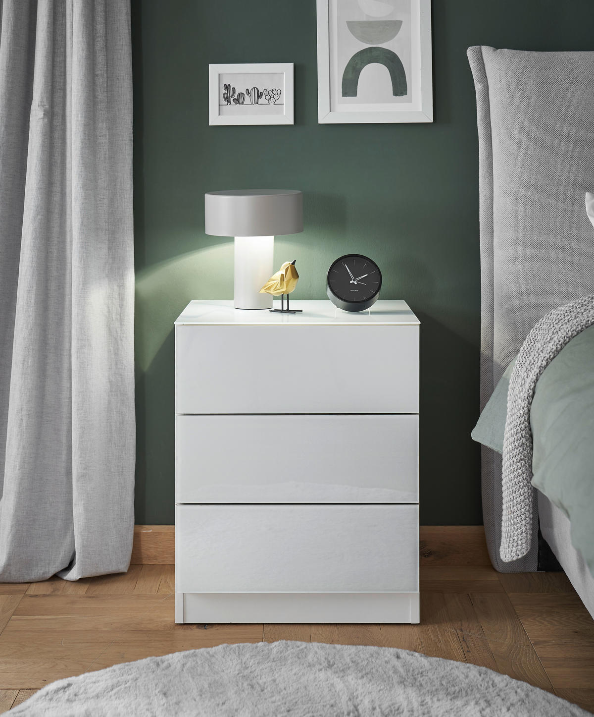 NOČNÝ STOLÍK, biela, 46/57/40 cm - biela, Konventionell, kompozitné drevo/sklo (46/57/40cm) - Hom`in