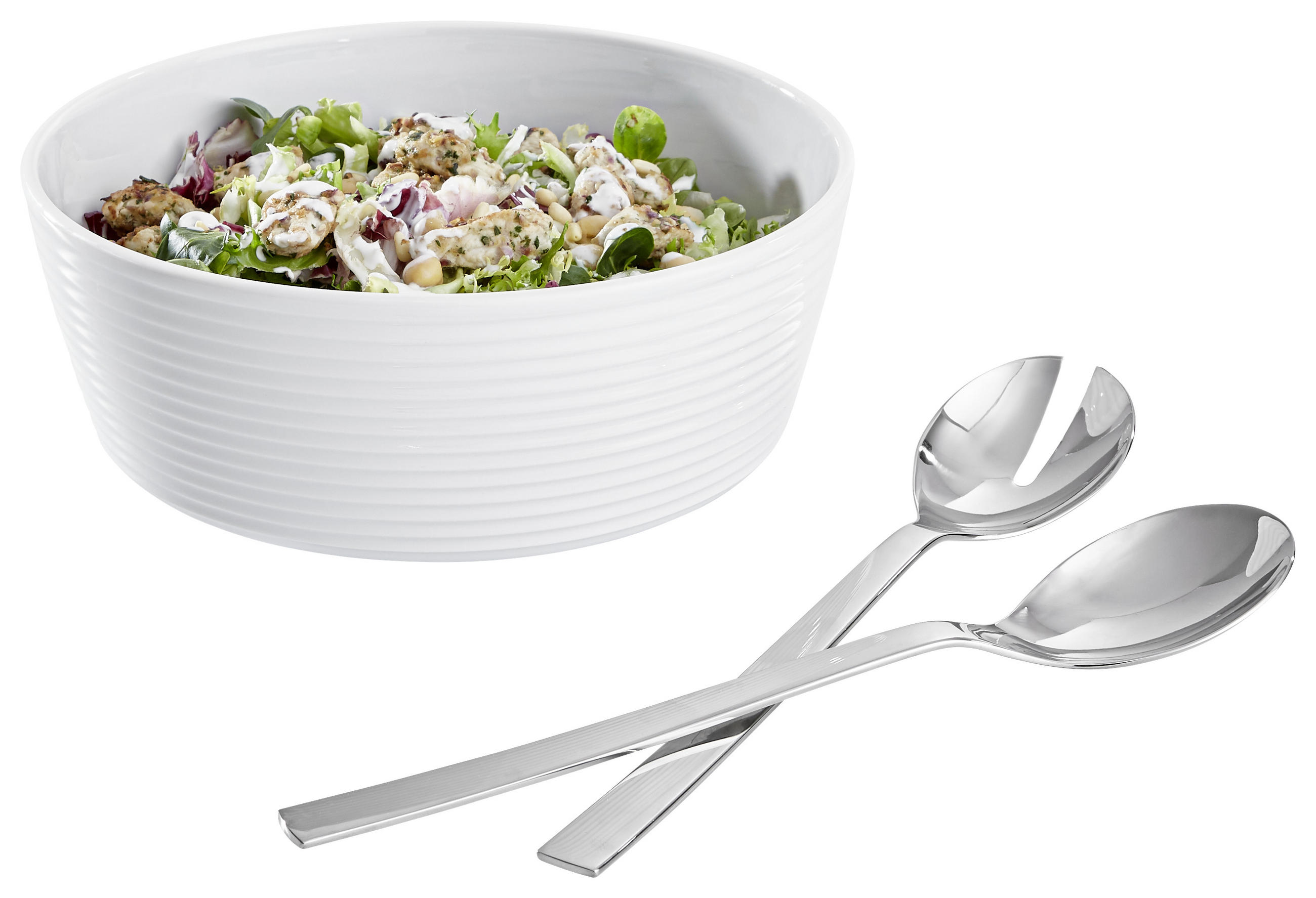 SALATSET  Nuova 3-teilig  - Silberfarben/Weiß, Design, Keramik/Metall (26/25,5/14cm) - WMF