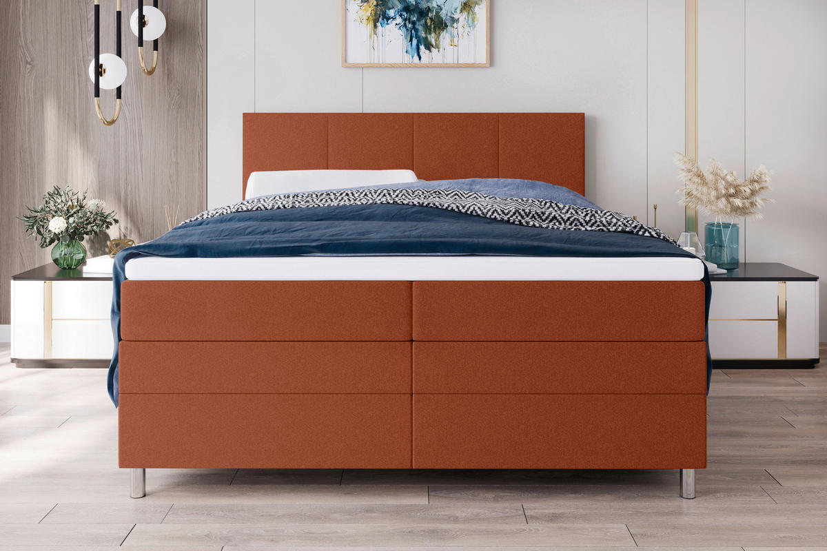 BOXSPRINGBETT 180/200 cm  in Rostfarben  - Chromfarben/Rostfarben, KONVENTIONELL, Kunststoff/Textil (180/200cm) - Boxxx
