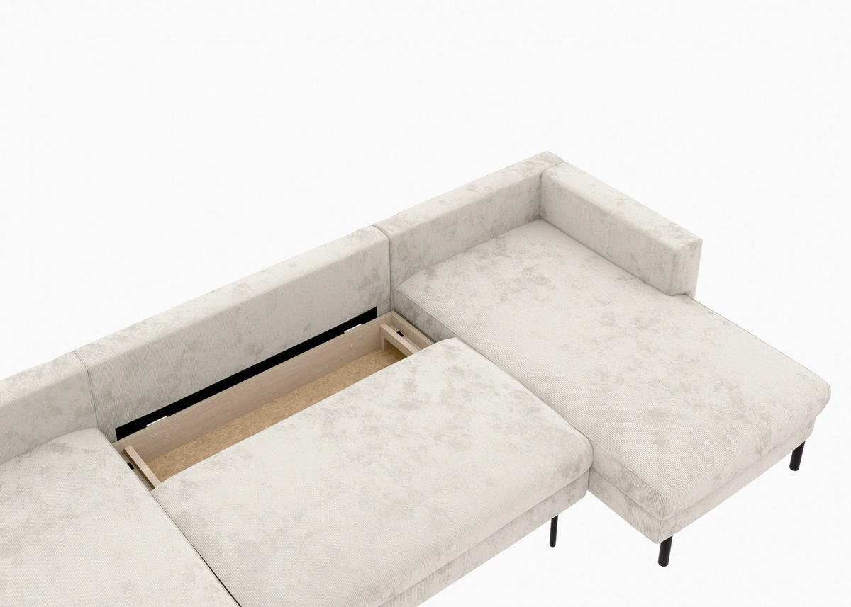 WOHNLANDSCHAFT Creme Cord  - Creme/Schwarz, MODERN, Textil/Metall (161/306/161cm) - Trendmanufaktur