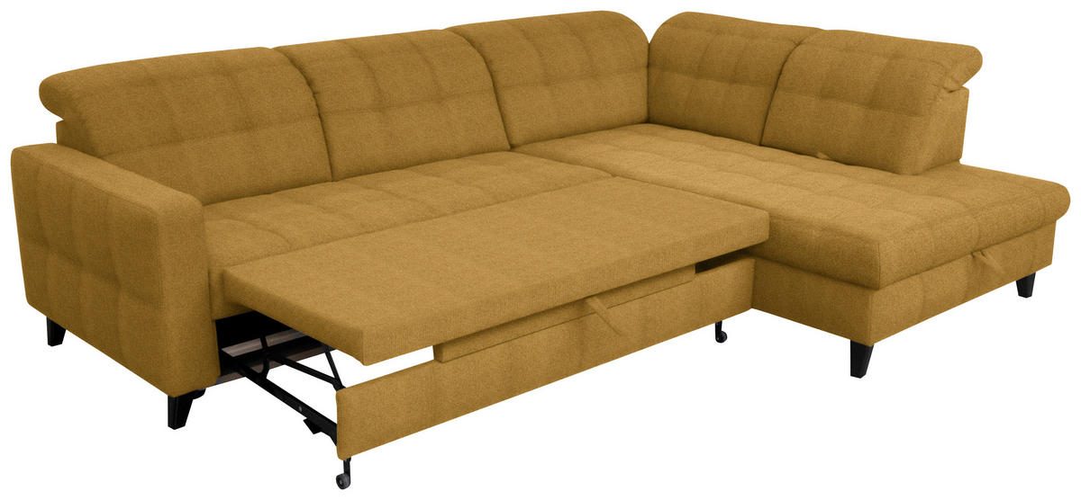 ECKSOFA in Webstoff Currygelb  - Currygelb/Schwarz, Design, Holz/Textil (297/216cm) - Xora
