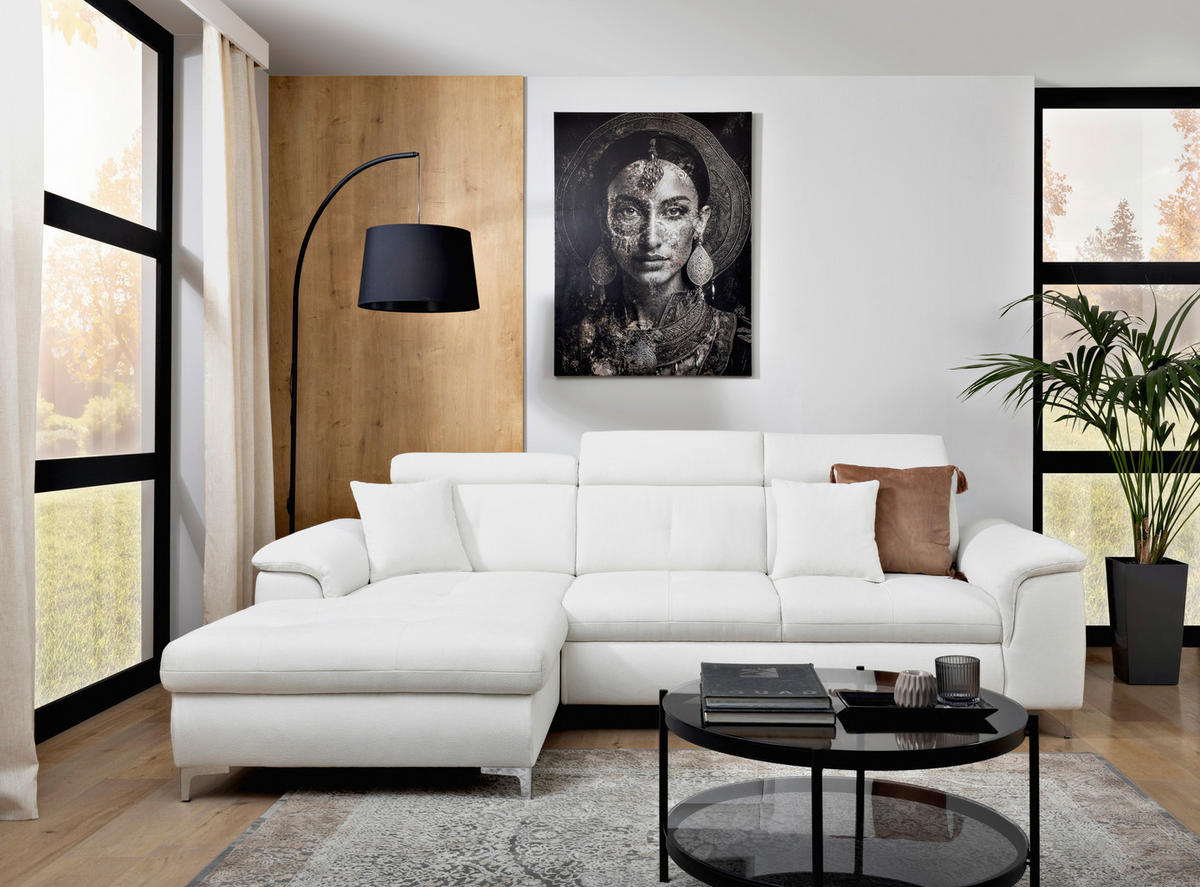 ECKSOFA in Flachgewebe Naturfarben  - Chromfarben/Naturfarben, KONVENTIONELL, Textil/Metall (175/268cm) - Carryhome
