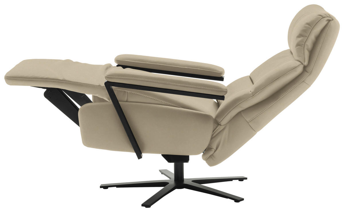 FERNSEHSESSEL  mit Relaxfunktion Echtleder Ecru  - Ecru/Schwarz, Design, Leder/Metall (74/111/85cm) - Schöner Wohnen
