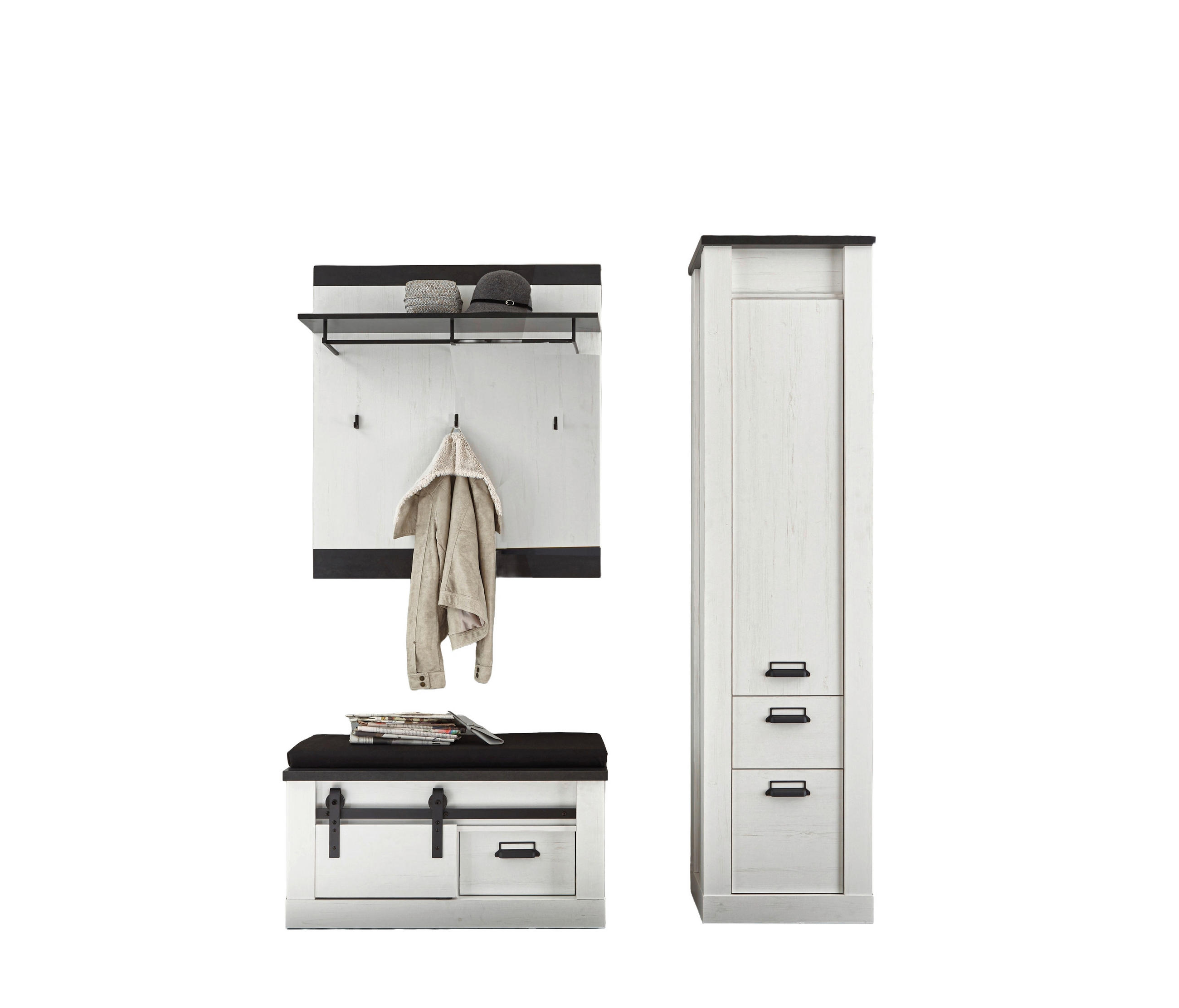 GARDEROBE 4-teilig  in 164/201/43 cm  - Anthrazit/Weiß, Design, Holzwerkstoff/Textil (164/201/43cm) - Modante
