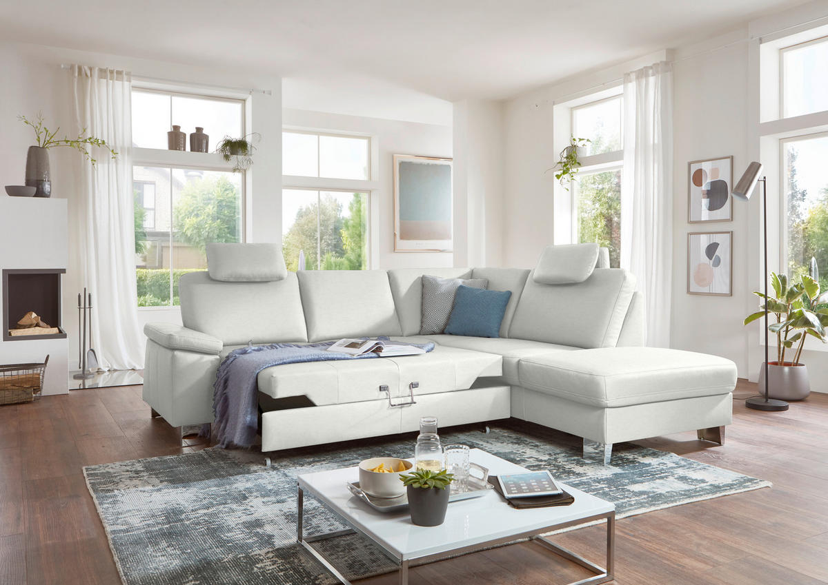 ECKSOFA  in Echtleder Weiß  248/235 cm  - Alufarben/Weiß, Design, Leder/Metall (248/235cm) - Beldomo Premium