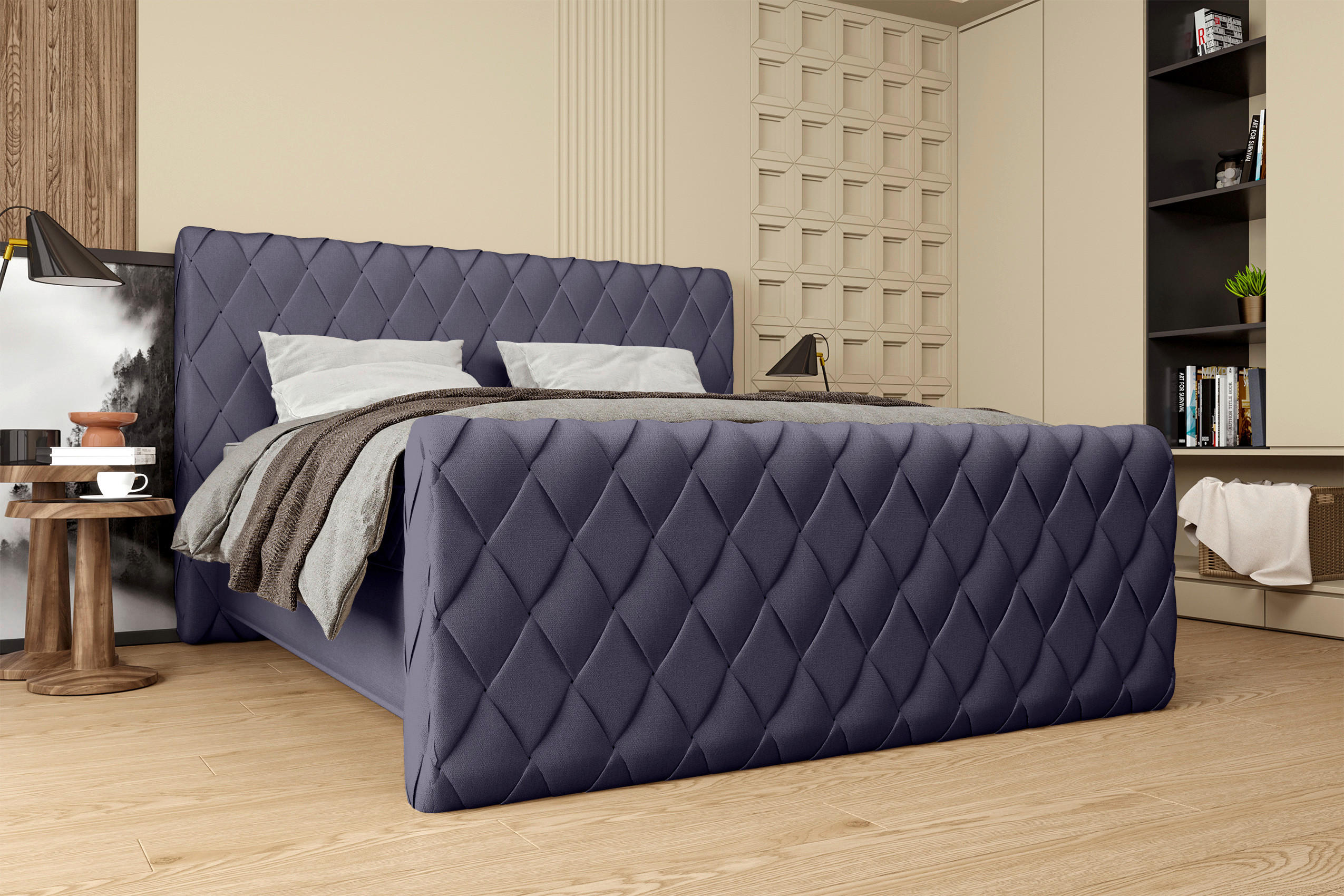 BOXSPRINGBETT 160/200 cm  in Graublau  - Graublau/Schwarz, Konventionell, Textil/Metall (160/200cm) - Carryhome