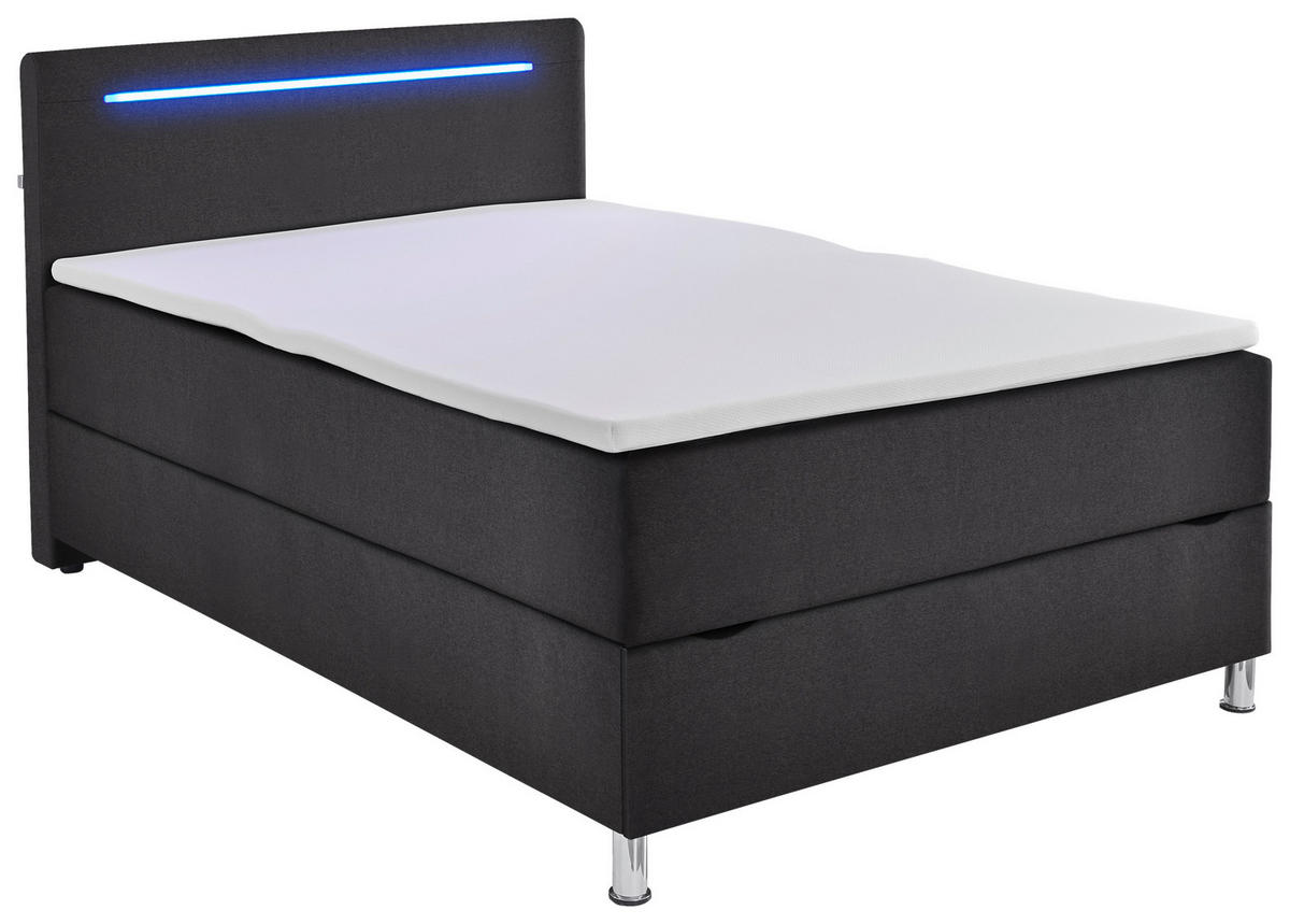 BOXBETT 140/200 cm  in Anthrazit  - Chromfarben/Anthrazit, MODERN, Textil/Metall (140/200cm) - Livetastic