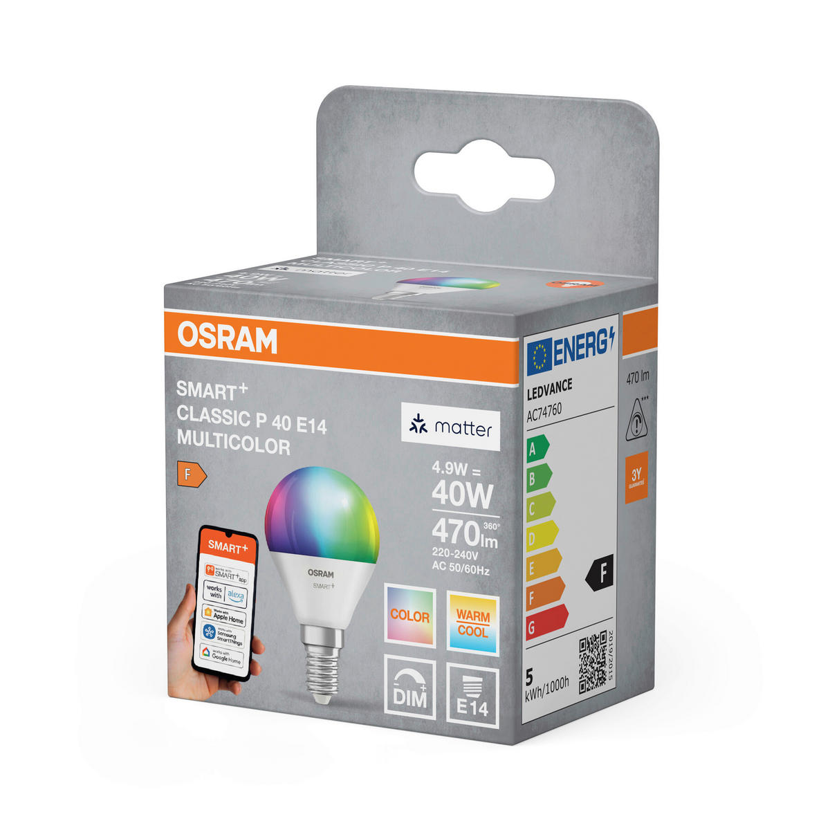 LED-LEUCHTMITTEL E14 4,9 W 470 lm  - Weiß, Basics, Kunststoff (4,7/9,2cm) - Osram