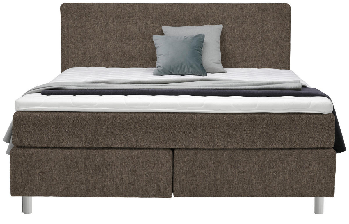BOXSPRINGBETT 180/200 cm  in Braun  - Chromfarben/Braun, Konventionell, Kunststoff/Textil (180/200cm) - Voleo