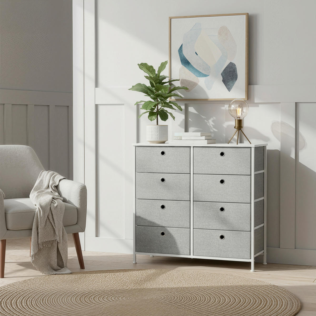 KOMMODE , 80/81,5/30 cm, 8 Schublade(n)  - Hellgrau/Weiß, Trend, Holzwerkstoff/Kunststoff (80/81,5/30cm) - Boxxx