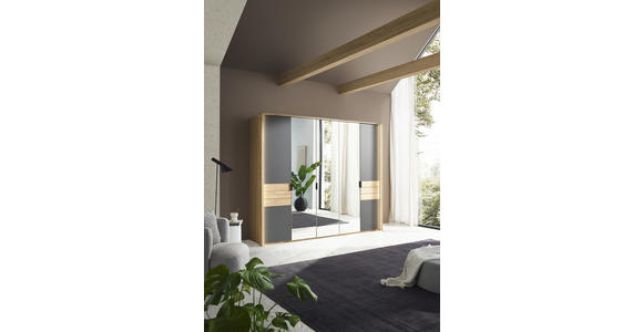 DREHTÜRENSCHRANK 252/214/62 cm,  in Anthrazit, Eichefarben, 5-türig  - Eichefarben/Anthrazit, Natur, Glas/Holz (252/214/62cm) - Valnatura