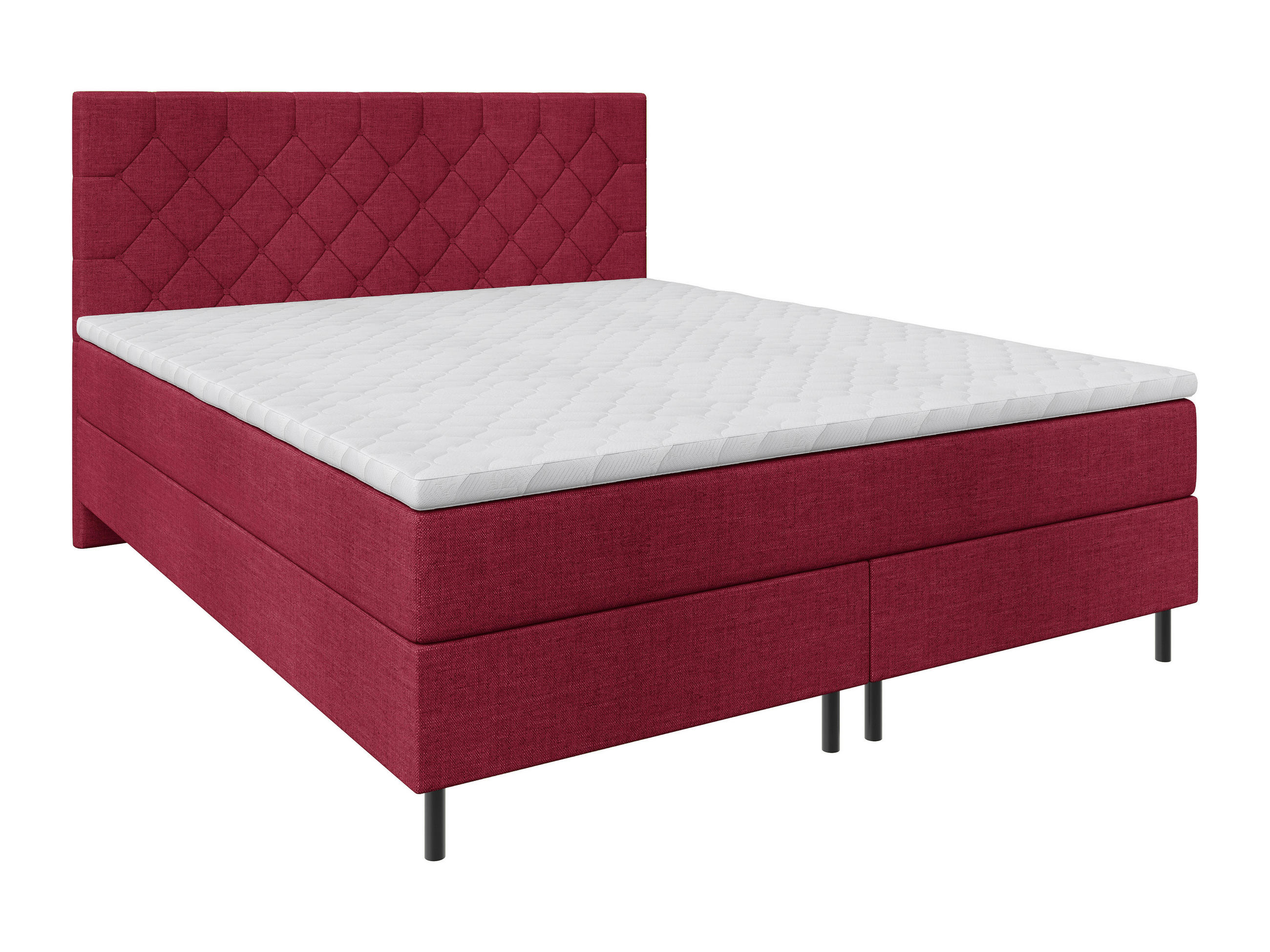 BOXSPRINGBETT 180/200 cm,  in Rot, Matratze, Topper, H2 + H2 = mittel  - Rot/Schwarz, KONVENTIONELL, Textil/Metall (180/200cm) - Chameo