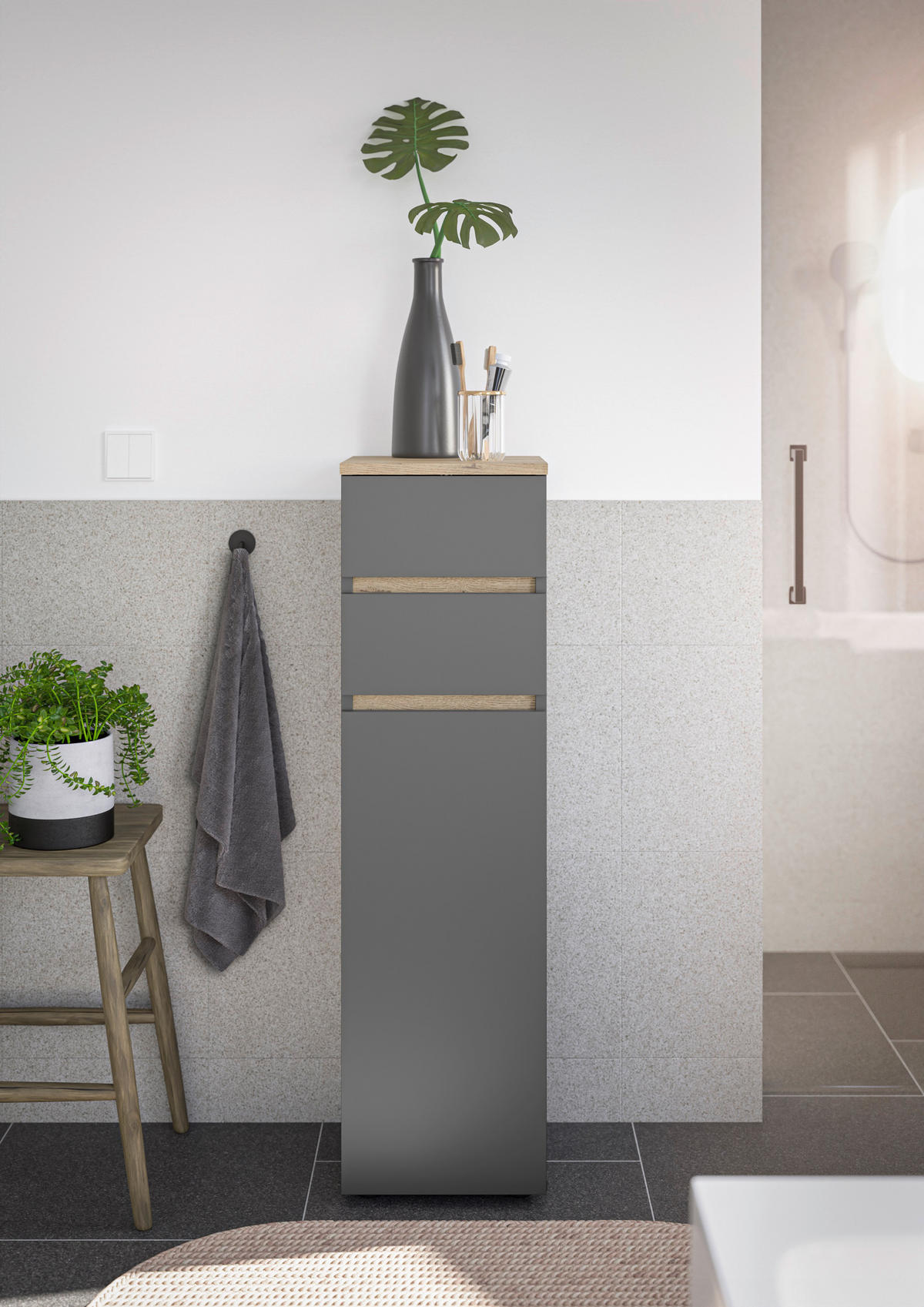 MIDISCHRANK 30/108/30 cm  - Eichefarben/Anthrazit, Design, Holzwerkstoff/Kunststoff (30/108/30cm) - home24