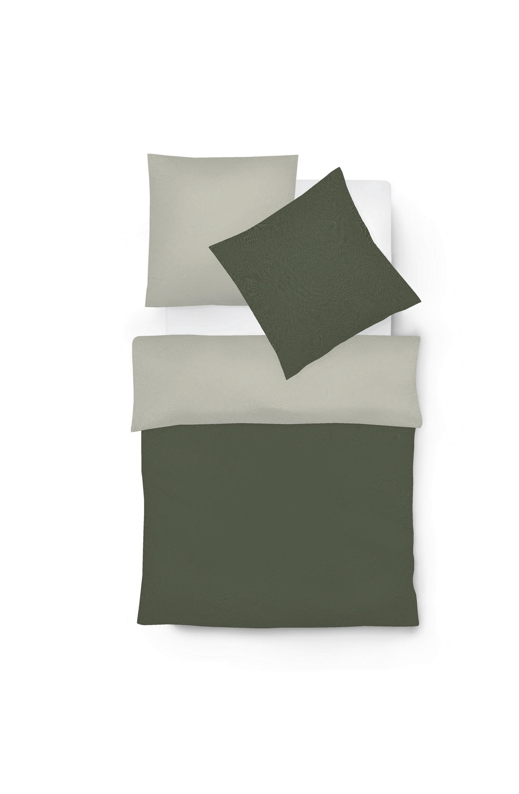 WENDEBETTWÄSCHE 2-teilig Lech Flanell 135/200 cm  - Silberfarben/Olivgrün, Design, Textil (135/200cm) - Fleuresse