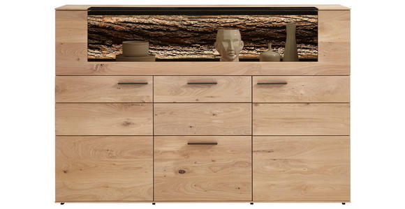 HIGHBOARD Kerneiche vollmassiv Eichefarben Lavia  - Eichefarben/Anthrazit, Design, Glas/Holz (173/116/44cm) - Valnatura