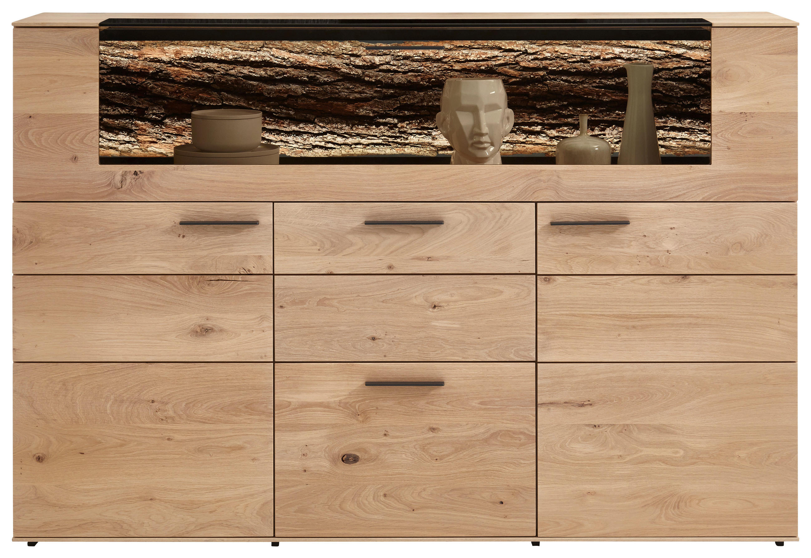HIGHBOARD Kerneiche vollmassiv Eichefarben - Eichefarben/Anthrazit, Design, Glas/Holz (173/116/44cm) - Valnatura