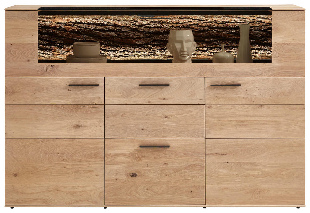 HIGHBOARD Lavia Eichefarben  173/116/44 cm  - Eichefarben/Anthrazit, Natur, Glas/Holz (173/116/44cm) - Valnatura