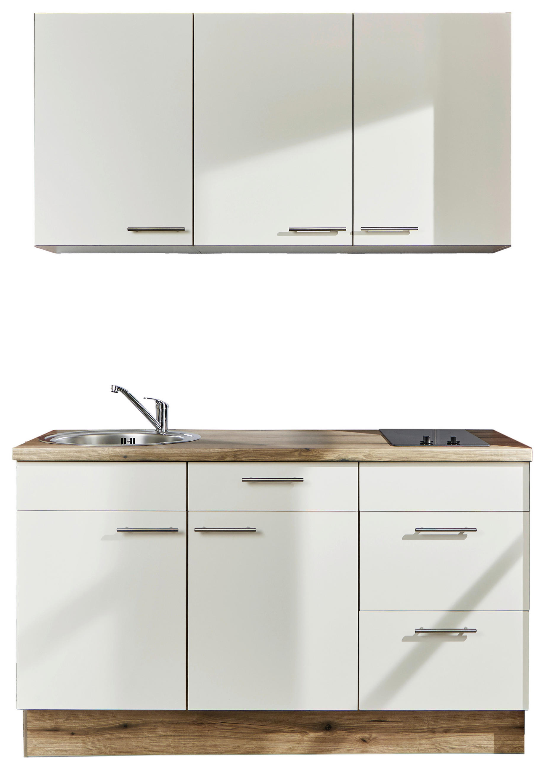 MINIKÜCHE 150 cm   in Magnolie  - Edelstahlfarben/Eichefarben, Design, Holzwerkstoff/Metall (150cm) - Pino