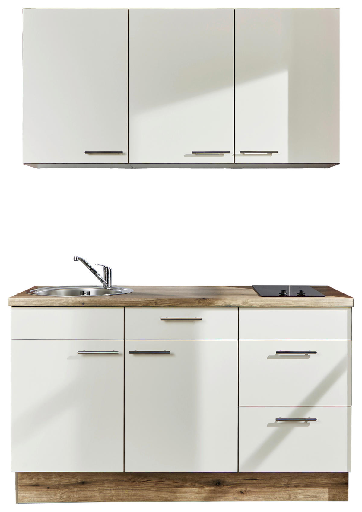 MINIKÜCHE 150 cm   in Magnolie  - Edelstahlfarben/Eichefarben, Design, Holzwerkstoff/Metall (150cm) - Pino