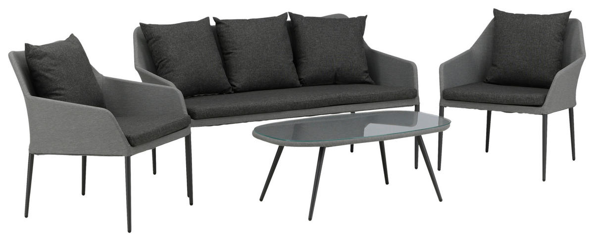 LOUNGEGARNITUR   Aluminium  - Schwarz/Grau, KONVENTIONELL, Textil/Metall - Gardenson