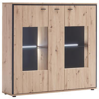 HIGHBOARD Skopje 153/143/38 cm  - Eichefarben/Anthrazit, Design, Glas/Holzwerkstoff (153/143/38cm) - Livetastic
