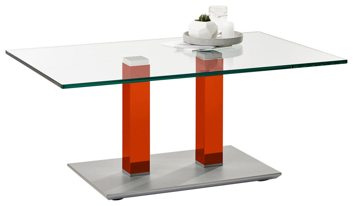 COUCHTISCH Klarglas 110/70/46-65 cm rechteckig Orange, Rot, Edelstahlfarben  - Edelstahlfarben/Rot, Design, Glas/Kunststoff (110/70/46-65cm)