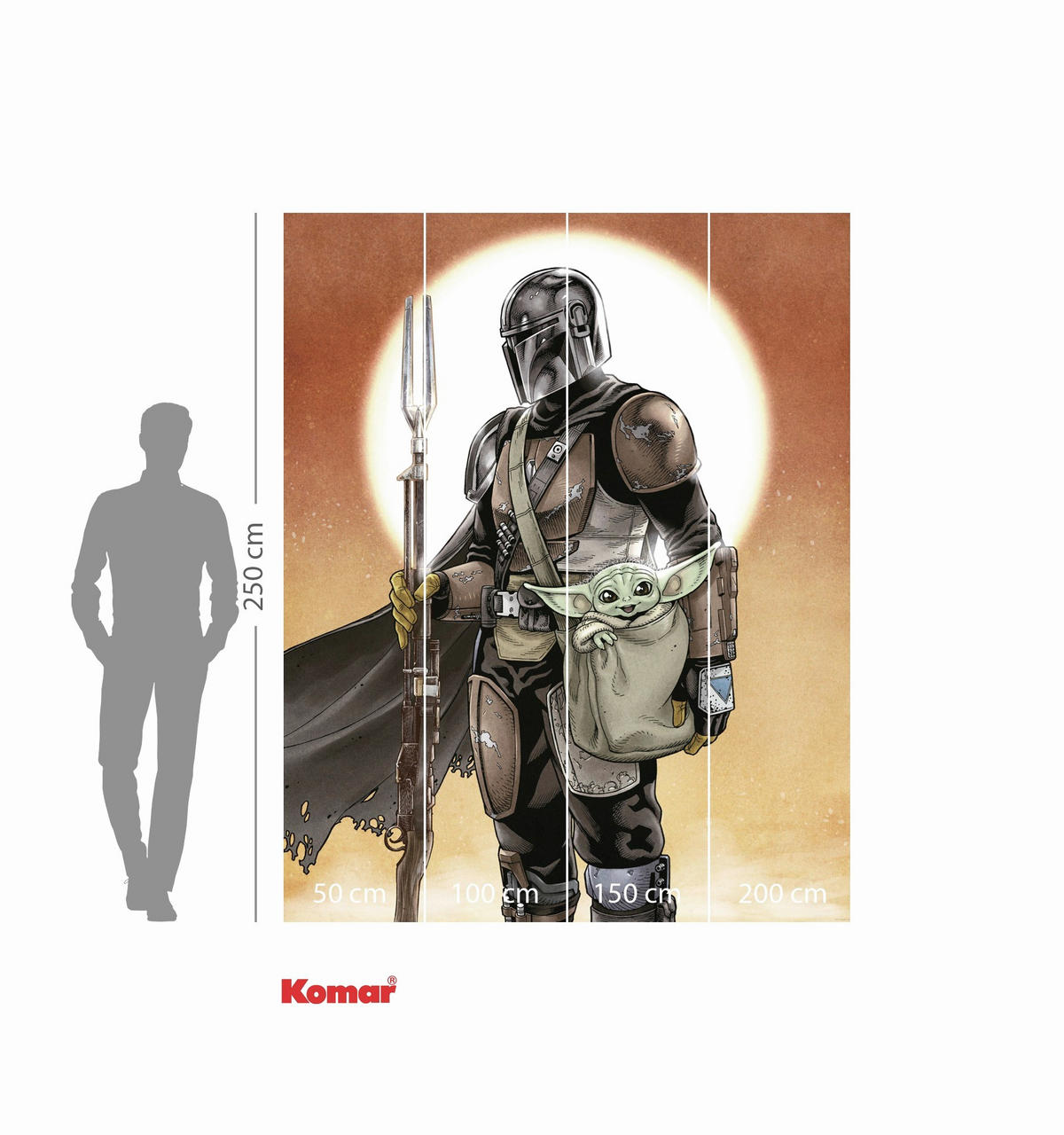 FOTOTAPETE THE MANDALORIAN AND GROGU  - Grau Hochglanz, Design, Textil (200/250cm) - Star Wars