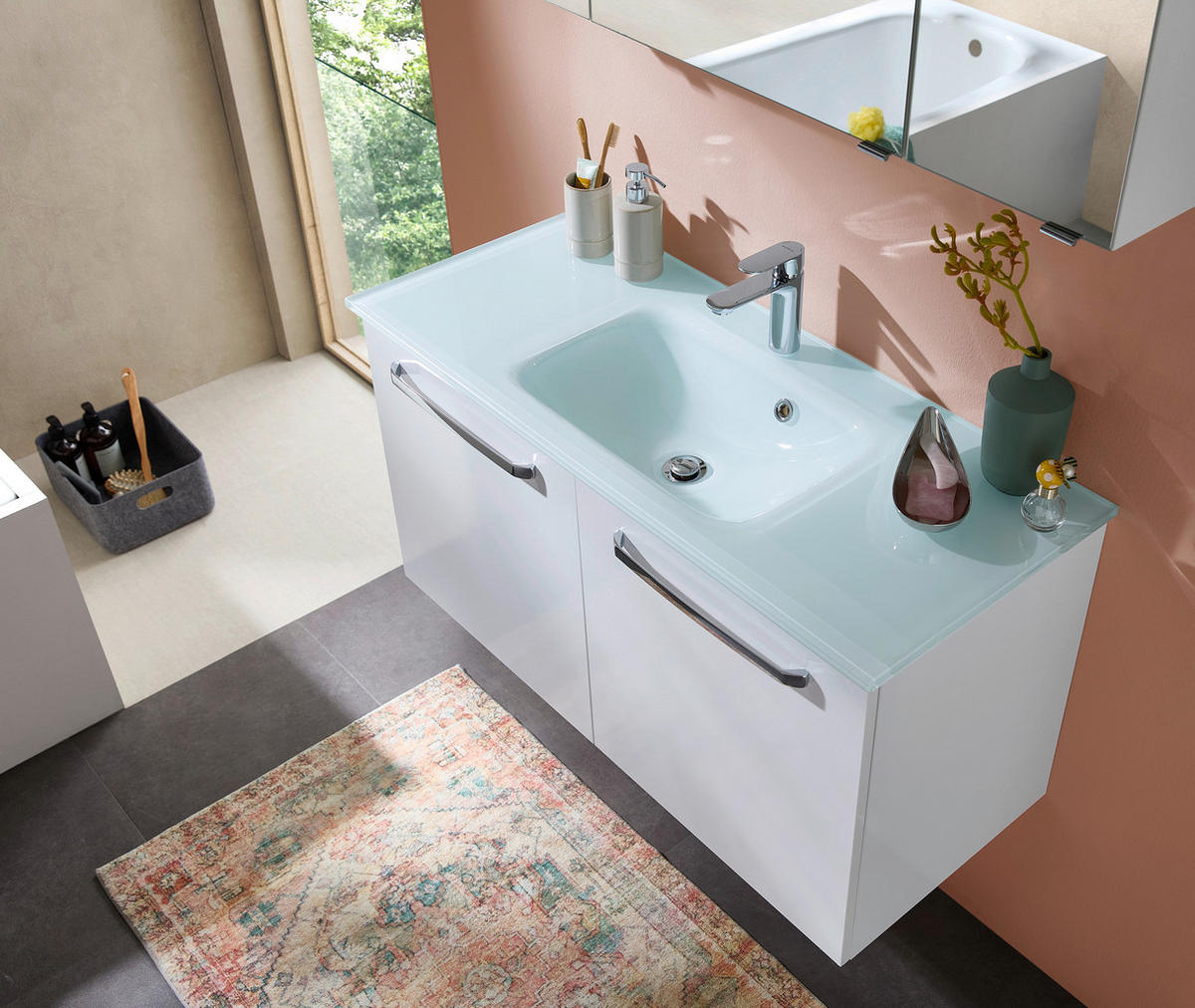 BADEZIMMER 3-teilig  in 105 cm  - Chromfarben/Weiß, KONVENTIONELL, Glas/Holzwerkstoff (105cm) - Xora