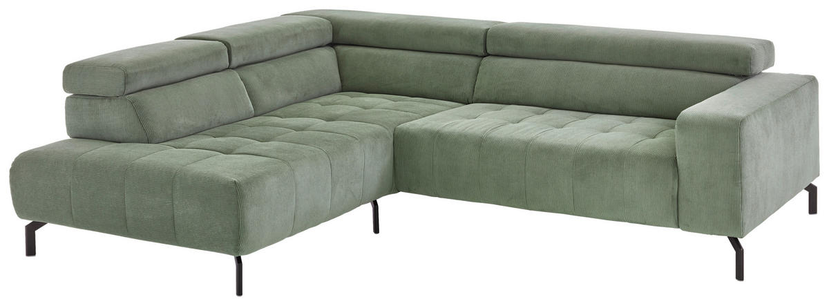 ECKSOFA Waldgrün Cord  - Waldgrün/Schwarz, Design, Textil/Metall (214/261cm) - Beldomo Style