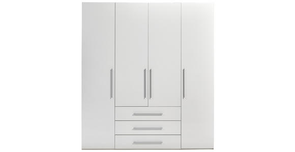 KLEIDERSCHRANK 196/219/59 cm 4-türig  - Weiß Hochglanz/Alufarben, KONVENTIONELL, Holzwerkstoff/Metall (196/219/59cm) - Xora