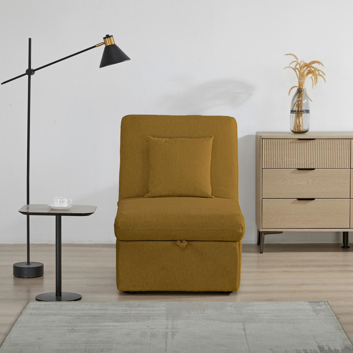 BÄDDFÅTÖLJ i sammet senapsgul  - svart/senapsgul, Design, trä/textil (70/95/97cm) - Livetastic