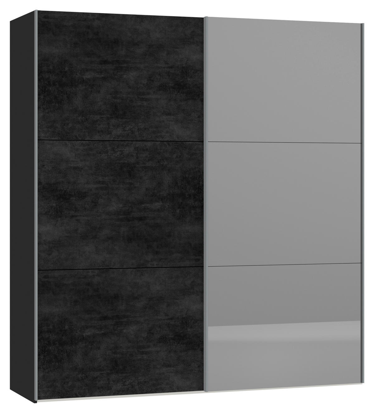 SCHWEBETÜRENSCHRANK Graphitfarben, Schwarz  - Silberfarben/Graphitfarben, Design, Glas/Holzwerkstoff (203/220/65cm) - Jutzler