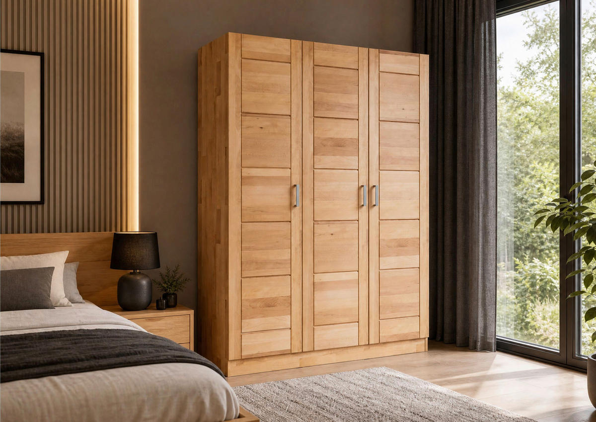 DREHTÜRENSCHRANK 152/205,5/60 cm,  in Buchefarben, 3 Tür(en)  - Chromfarben/Buchefarben, MODERN, Holz/Metall (152/205,5/60cm) - MID.YOU
