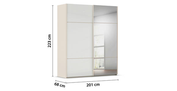 SCHWEBETÜRENSCHRANK 201/223/68 cm 2-türig Weiß, Champagner - Champagner/Weiß, KONVENTIONELL, Glas/Holzwerkstoff (201/223/68cm) - Novel