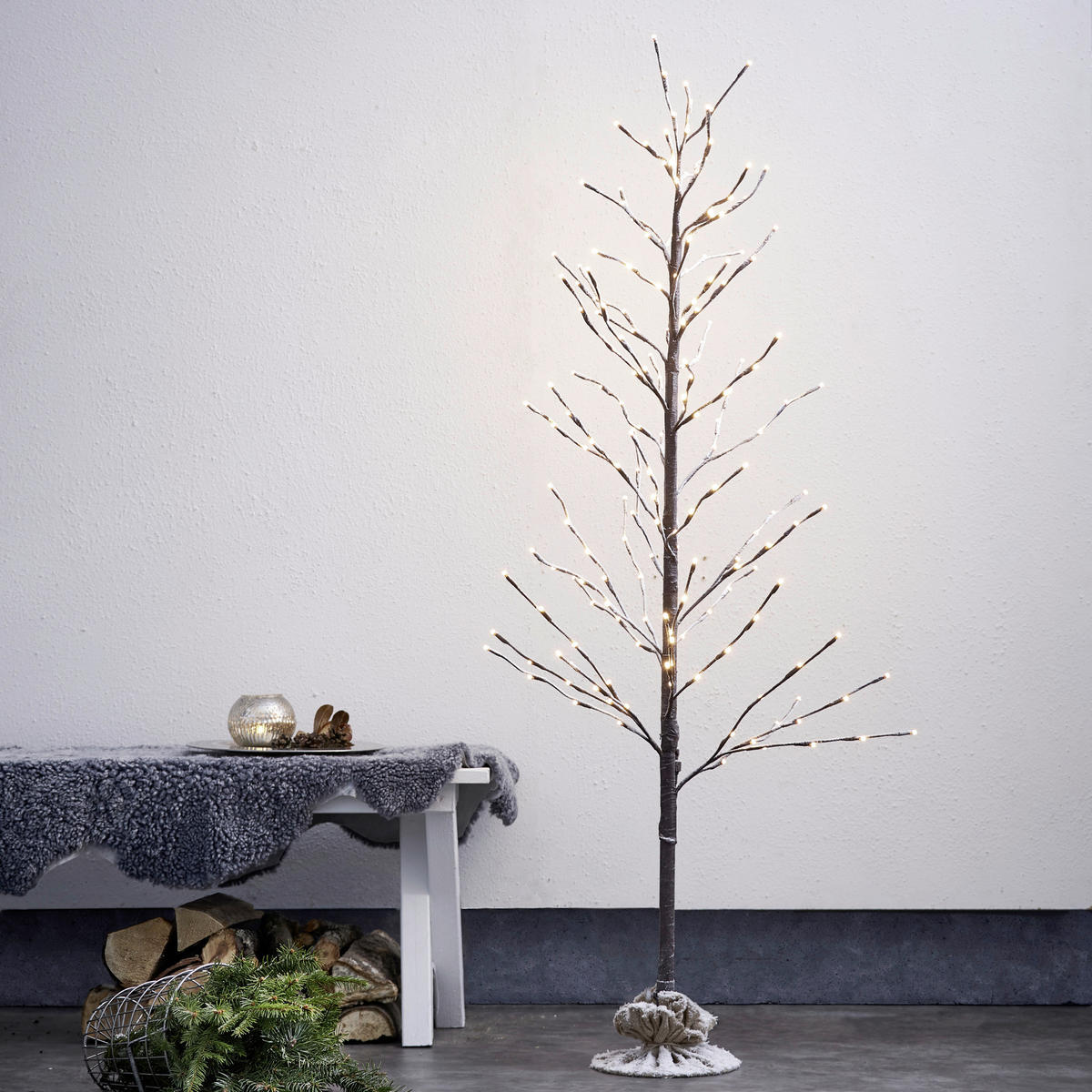 DEKOBAUM - Braun/Weiß, Basics, Kunststoff/Metall (70/120cm) - Eglo