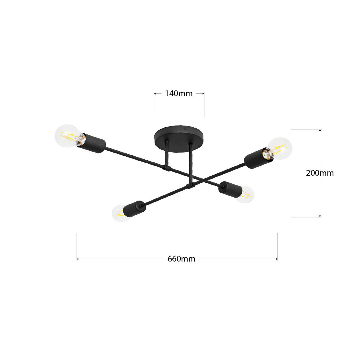 DECKENLEUCHTE 66/66/20 cm  - Schwarz, KONVENTIONELL, Metall (66/66/20cm)
