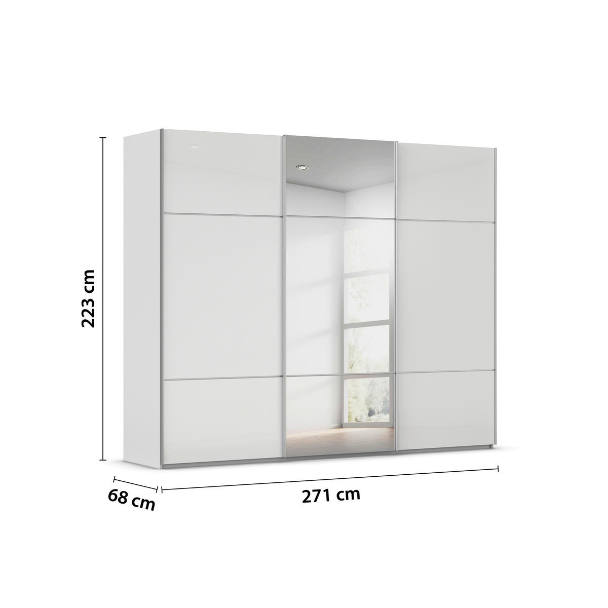 SCHWEBETÜRENSCHRANK 271/223/68 cm 3-türig Grau, Weiß  - Alufarben/Weiß, KONVENTIONELL, Glas/Holzwerkstoff (271/223/68cm) - Novel