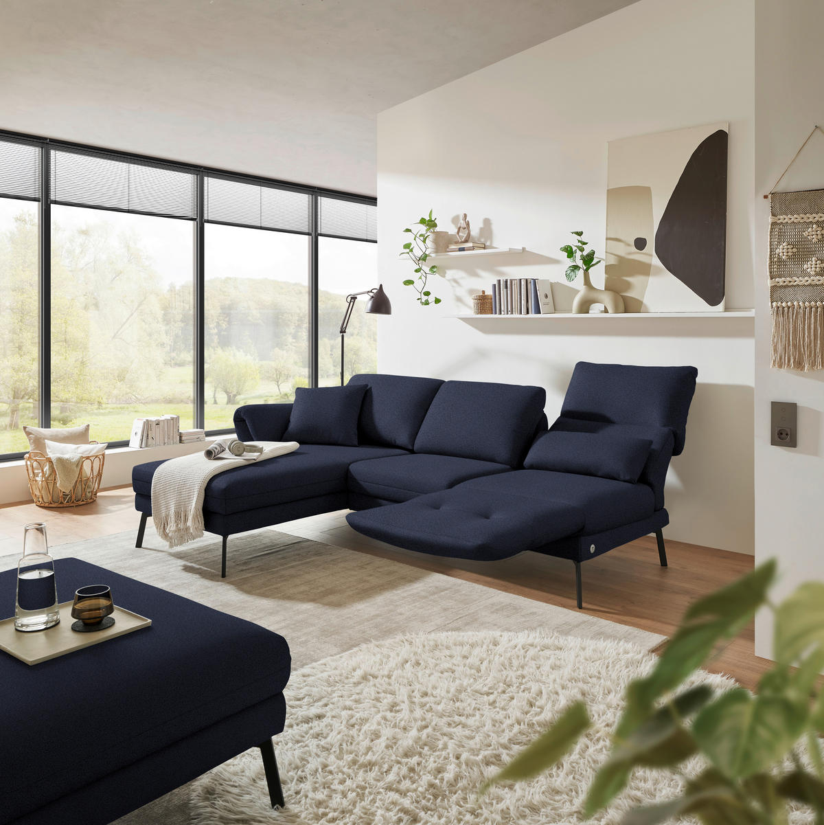 ECKSOFA  in Flachgewebe Blau  175-224/255-365 cm  - Blau/Schwarz, Design, Textil/Metall (175-224/255-365cm) - Dieter Knoll