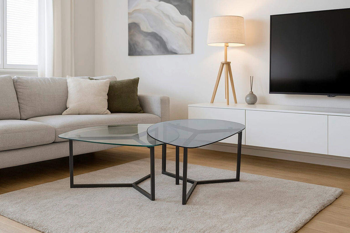 COUCHTISCHSET Freiform Schwarz  - Schwarz, Design, Glas/Metall (82/59/40cm) - MID.YOU