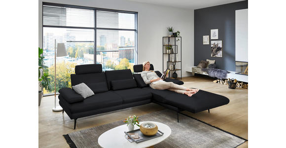 ECKSOFA in Echtleder Anthrazit 310/180 cm - Anthrazit/Schwarz, Design, Leder/Metall (310/180cm) - Dieter Knoll