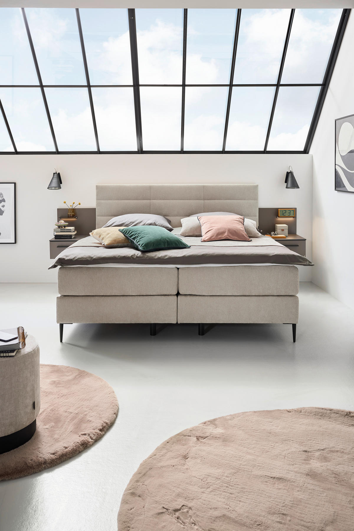 BOXSPRINGBETT 200/200 cm  in Creme  - Creme/Schwarz, KONVENTIONELL, Holzwerkstoff/Kunststoff (200/200cm) - Musterring