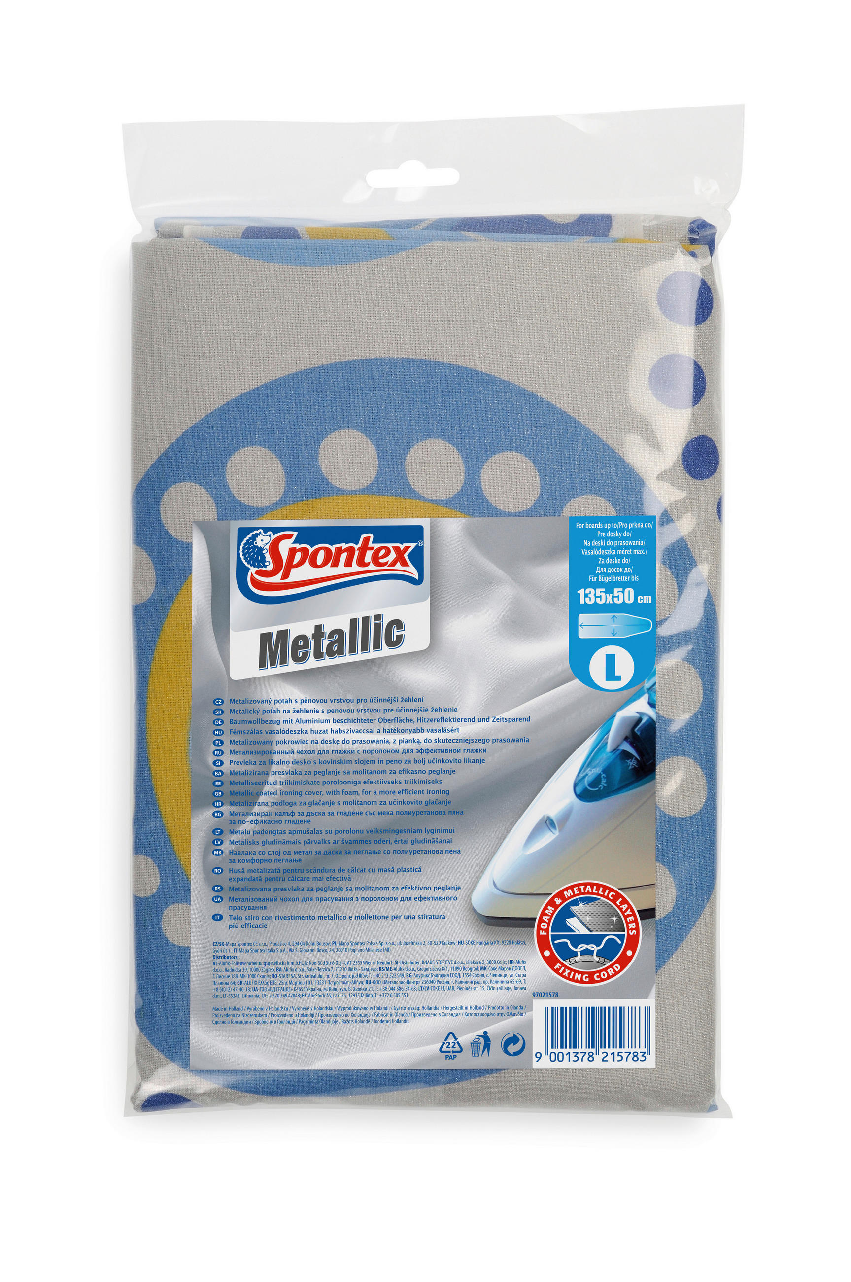 POTAH NA ŽEHLICÍ PRKNO - barvy hliníku, Basics, textil (22/35/1.8cm) - SPONTEX