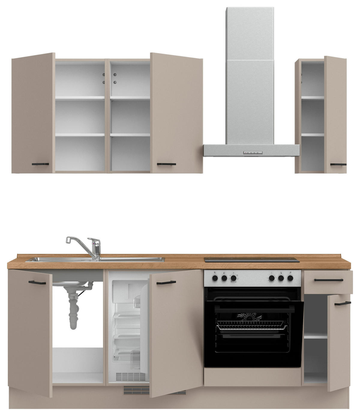 KÜCHENBLOCK Easytouch 210 cm  in Eichefarben, Sandfarben  - Sandfarben/Eichefarben, MODERN, Holzwerkstoff/Metall (210cm) - Nobilia
