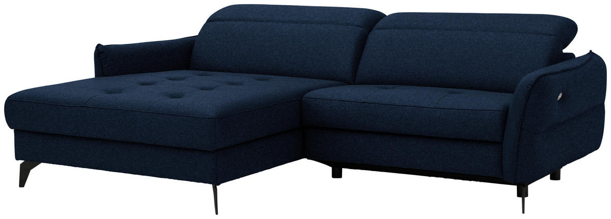 ECKSOFA Flachgewebe Dunkelblau  - Schwarz/Dunkelblau, Design, Textil/Metall (175/246cm) - Celina