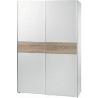 OMARA Z DRSNIMI VRATI, hrast sonoma, bela  - bela/barve aluminija, Basics, kovina/leseni material (125/195/58cm) - Boxxx