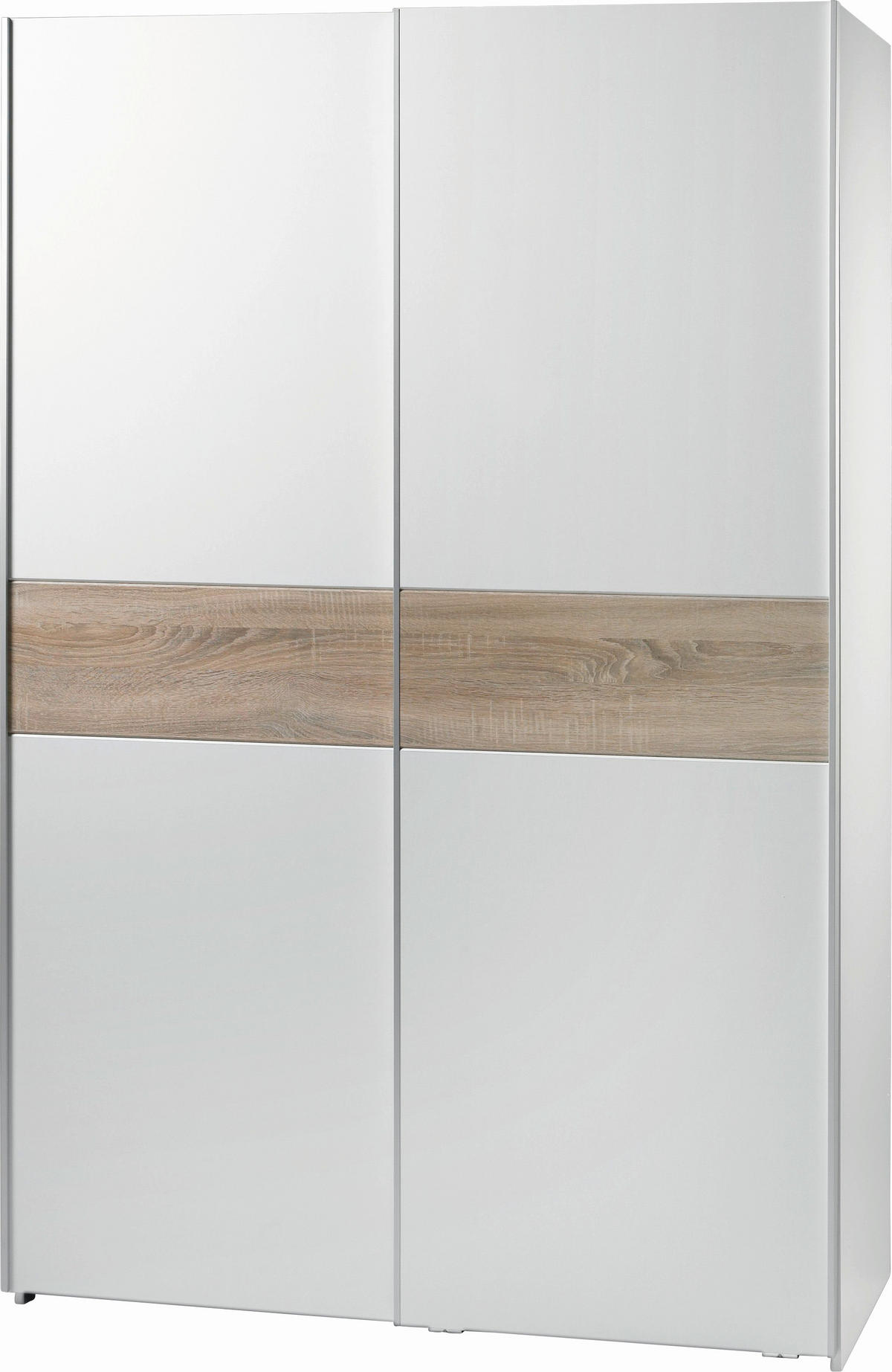 OMARA Z DRSNIMI VRATI, hrast sonoma, bela  - bela/barve aluminija, Basics, kovina/leseni material (125/195/58cm) - Boxxx