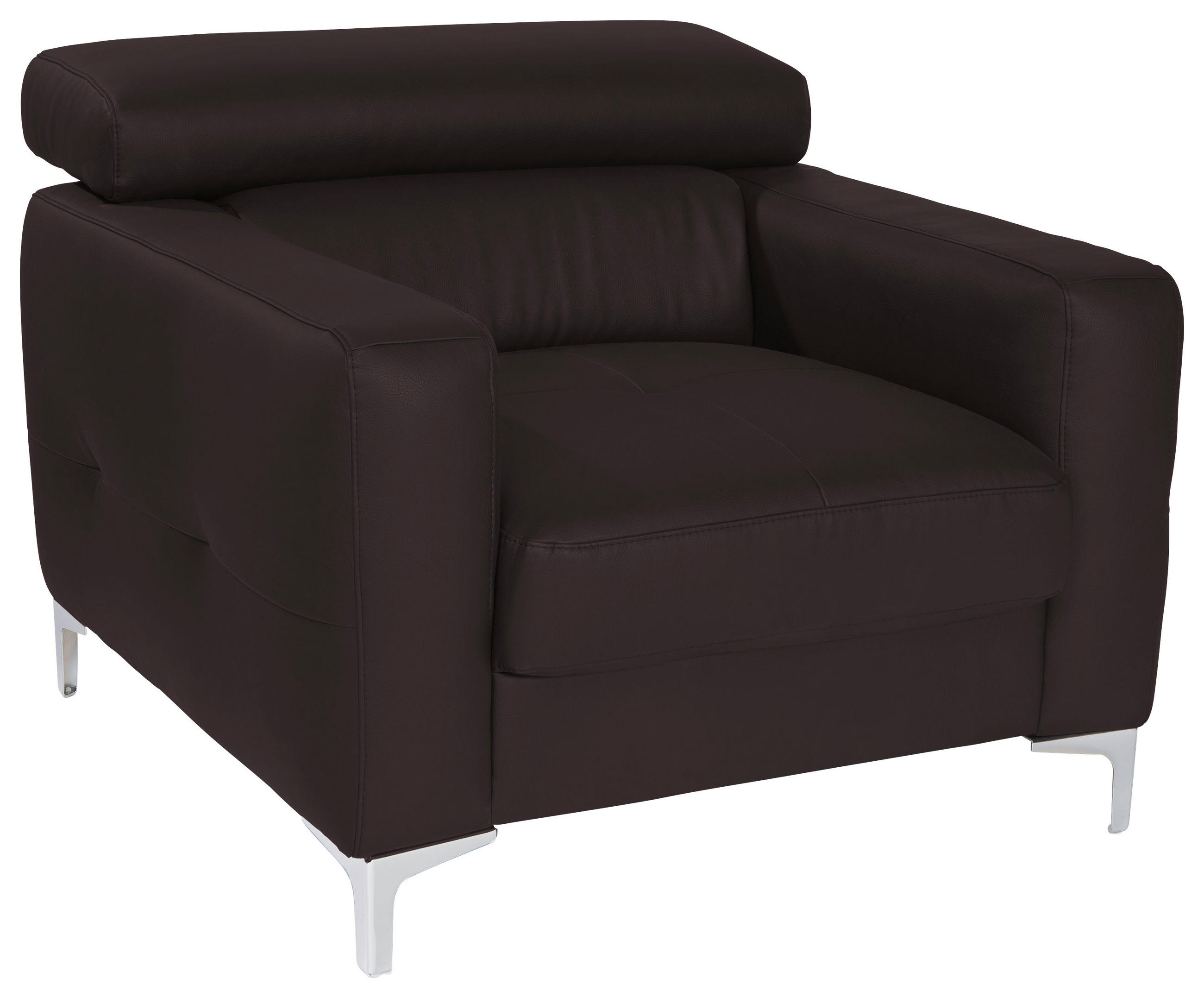 SESSEL Echtleder Dunkelbraun    - Chromfarben/Dunkelbraun, Design, Leder/Metall (99/78-92/106cm) - Livetastic